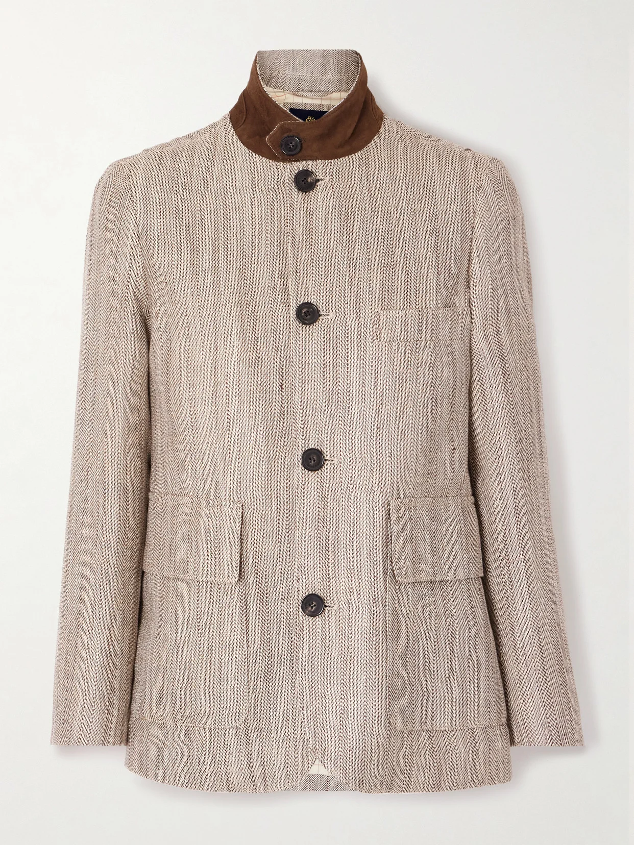 Suede-trimmed Silk And Linen-blend Jacket - 1