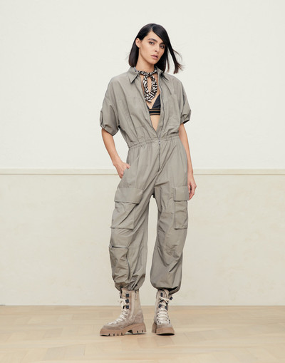 Brunello Cucinelli Techno cotton poplin utility jumpsuit with shiny tab outlook