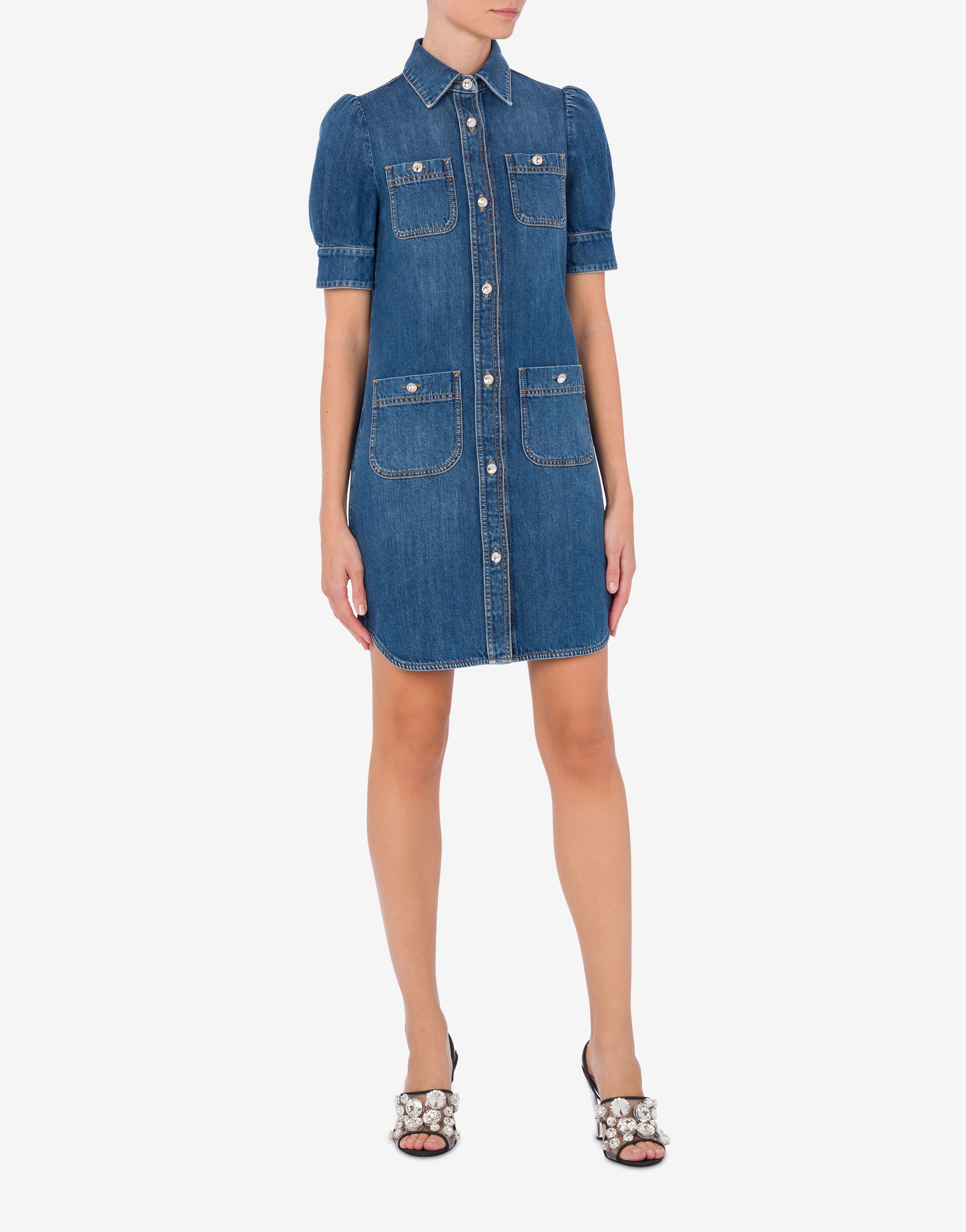 JEWELED BUTTONS RING DENIM DRESS - 2