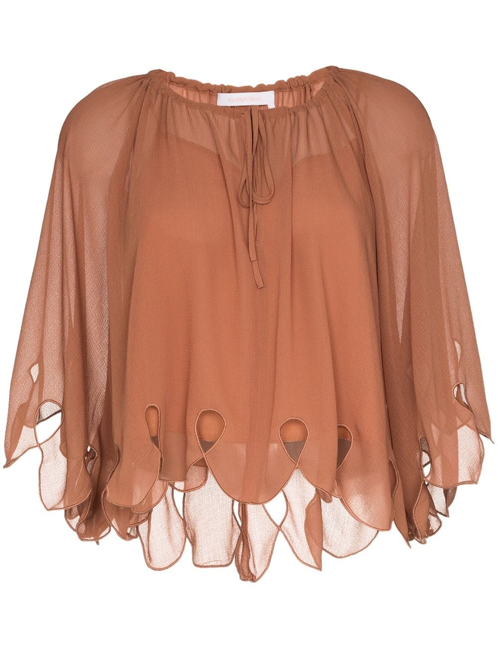 scalloped tie-neck blouse - 1