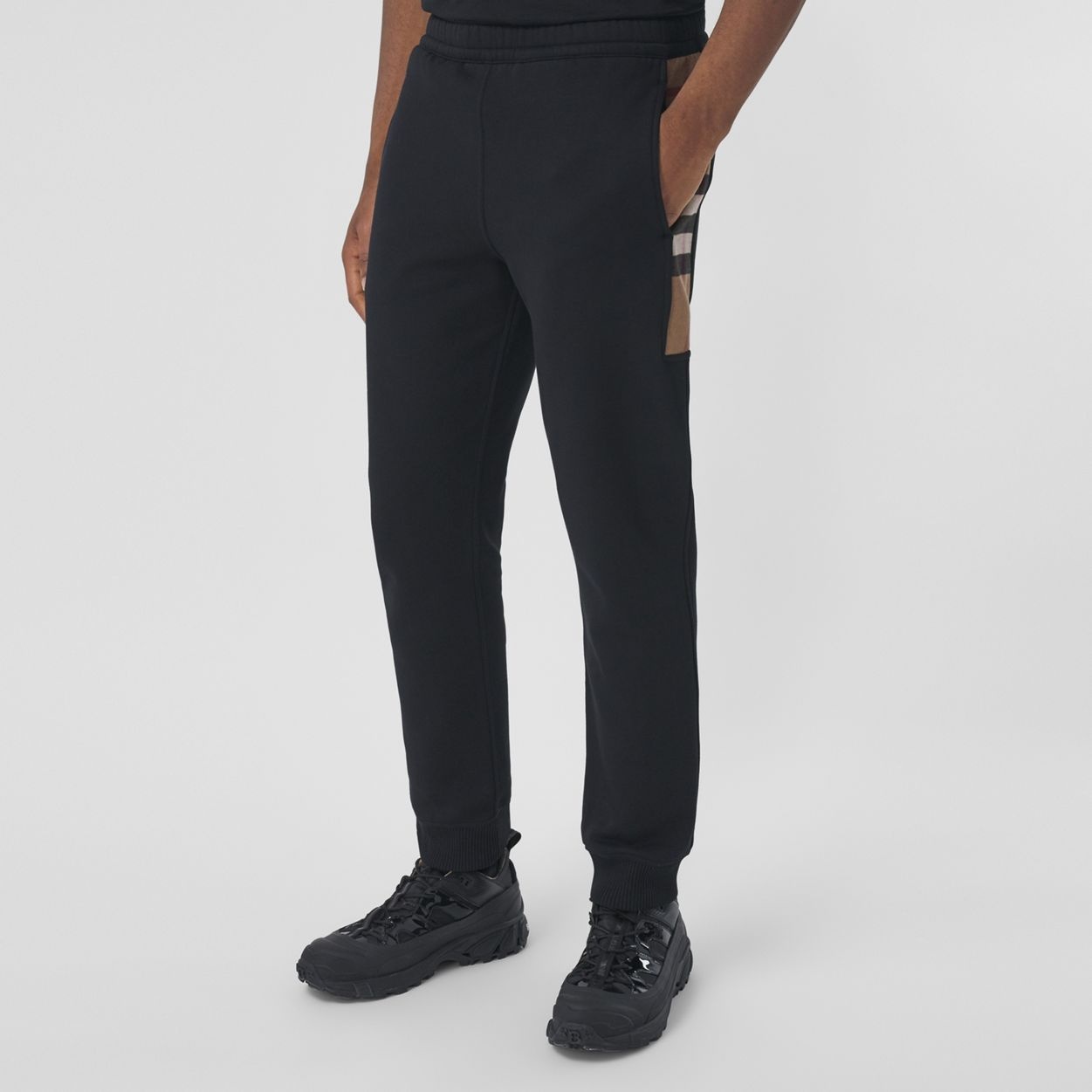 Check Panel Cotton Blend Jogging Pants - 6