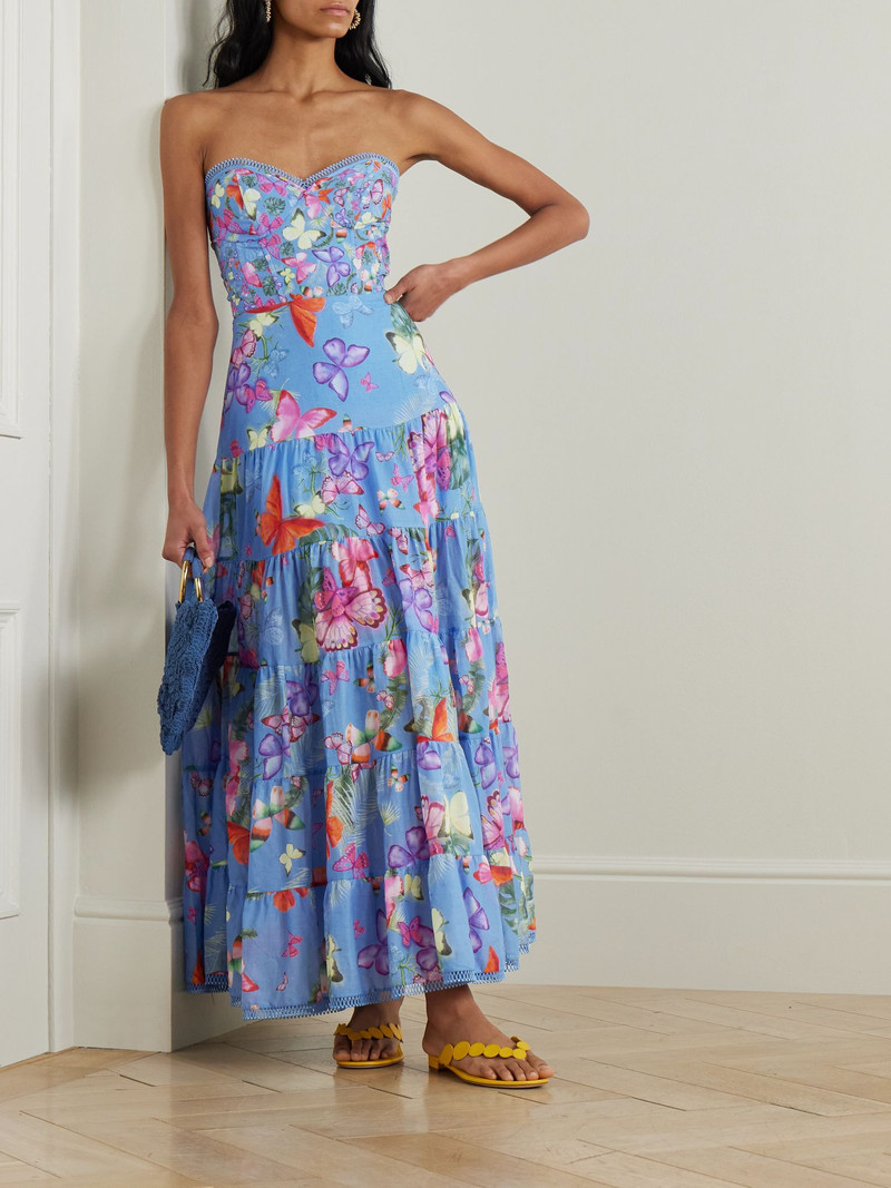 Charo Ruiz Danny strapless tiered printed cotton-blend maxi dress Blue outlook