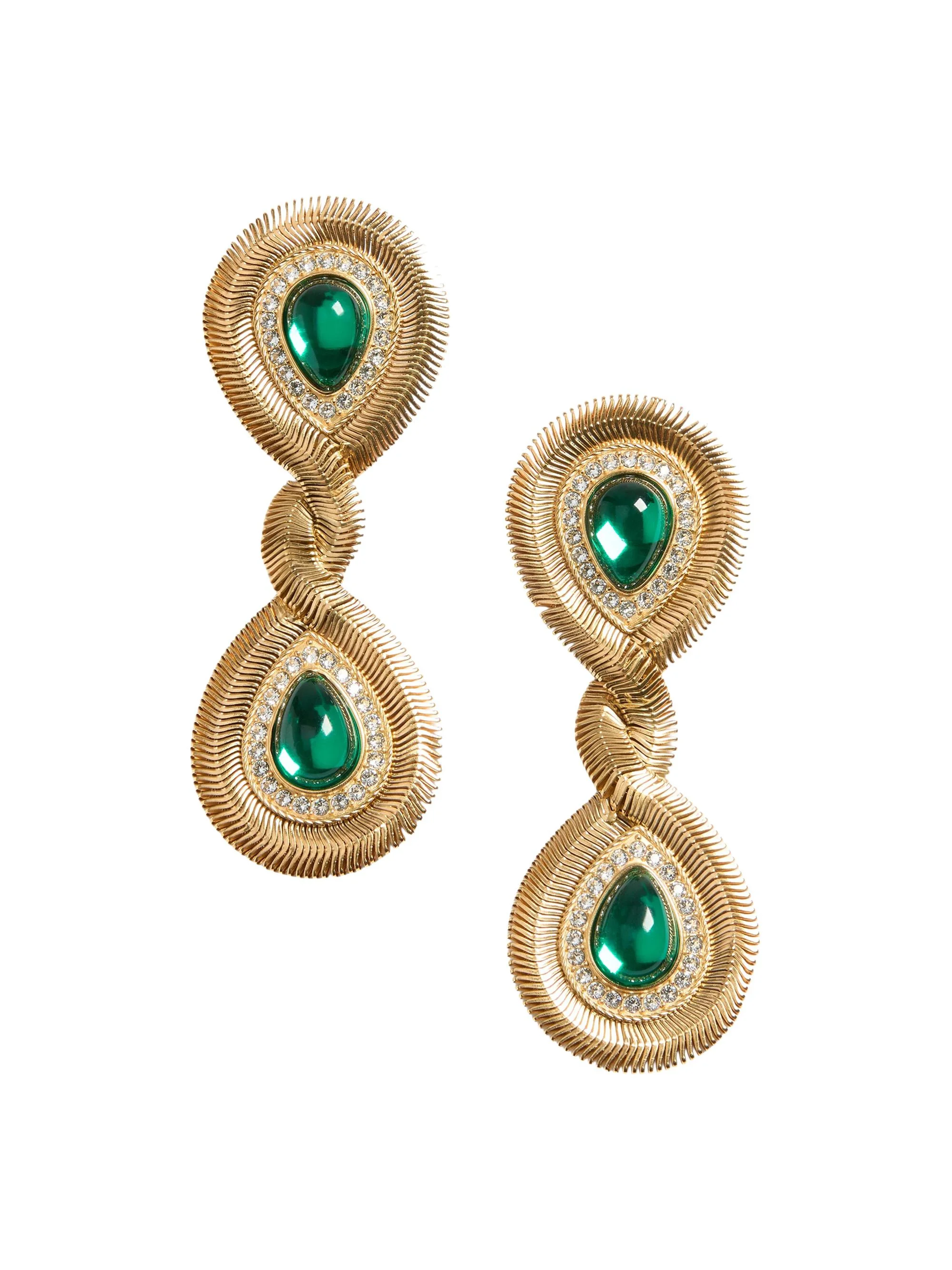 Women's Pas Plus Earrings in Metal, Resin, and Swarovski Crystals - Gold Emerald - 1