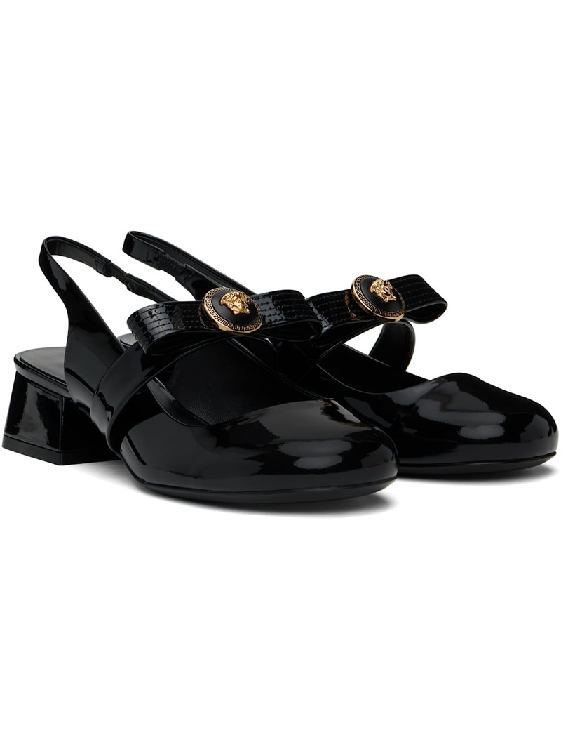 Black Gianni Ribbon Patent Slingback 35 mm Heels 4