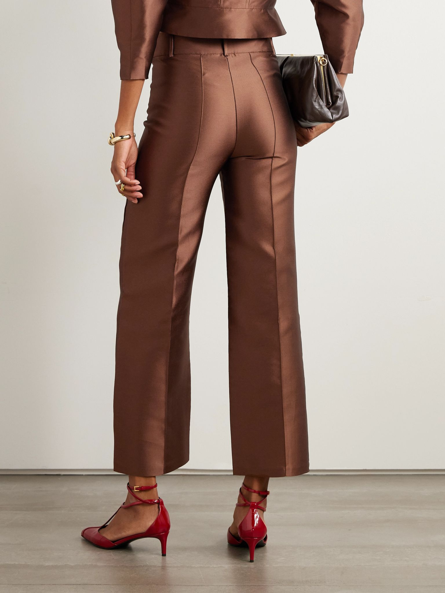 Yoshi cropped taffeta flared pants Dark brown - 3