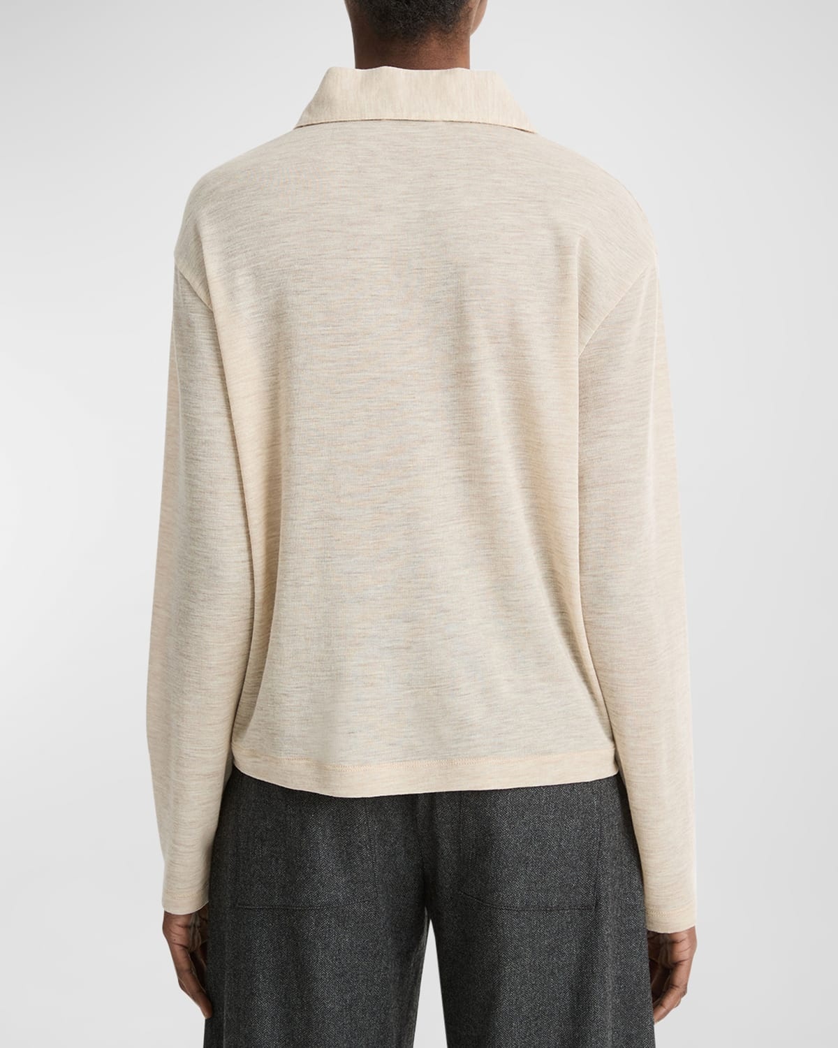 Relaxed Long-Sleeve Wool Polo Top - 3