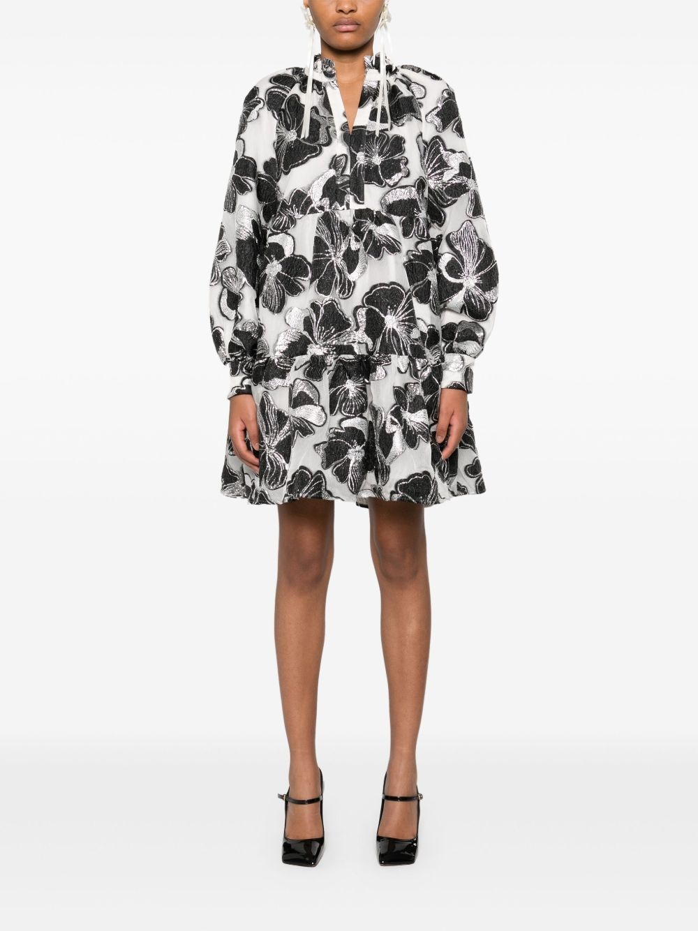 Anemone-jacquard tier mini dress - 2