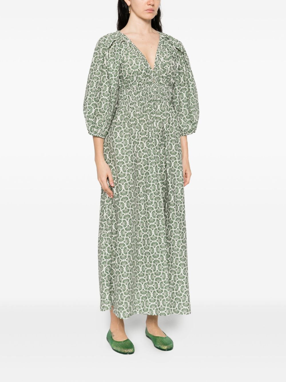 smocked floral-print dress - 3