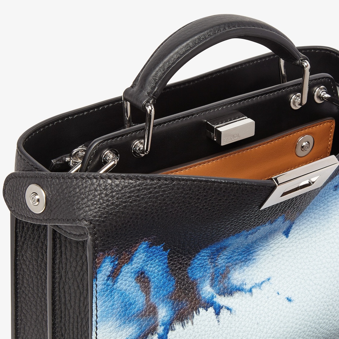 Small Peekaboo ISeeU bag made of black Cuoio Romano leather, printed with Cloud graphics in blue and - 6