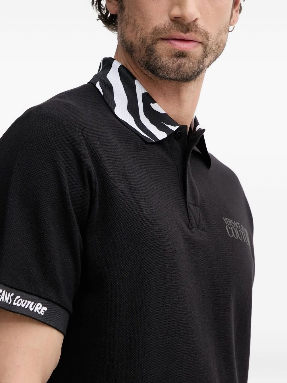 zebra print-collar polo shirt - 3