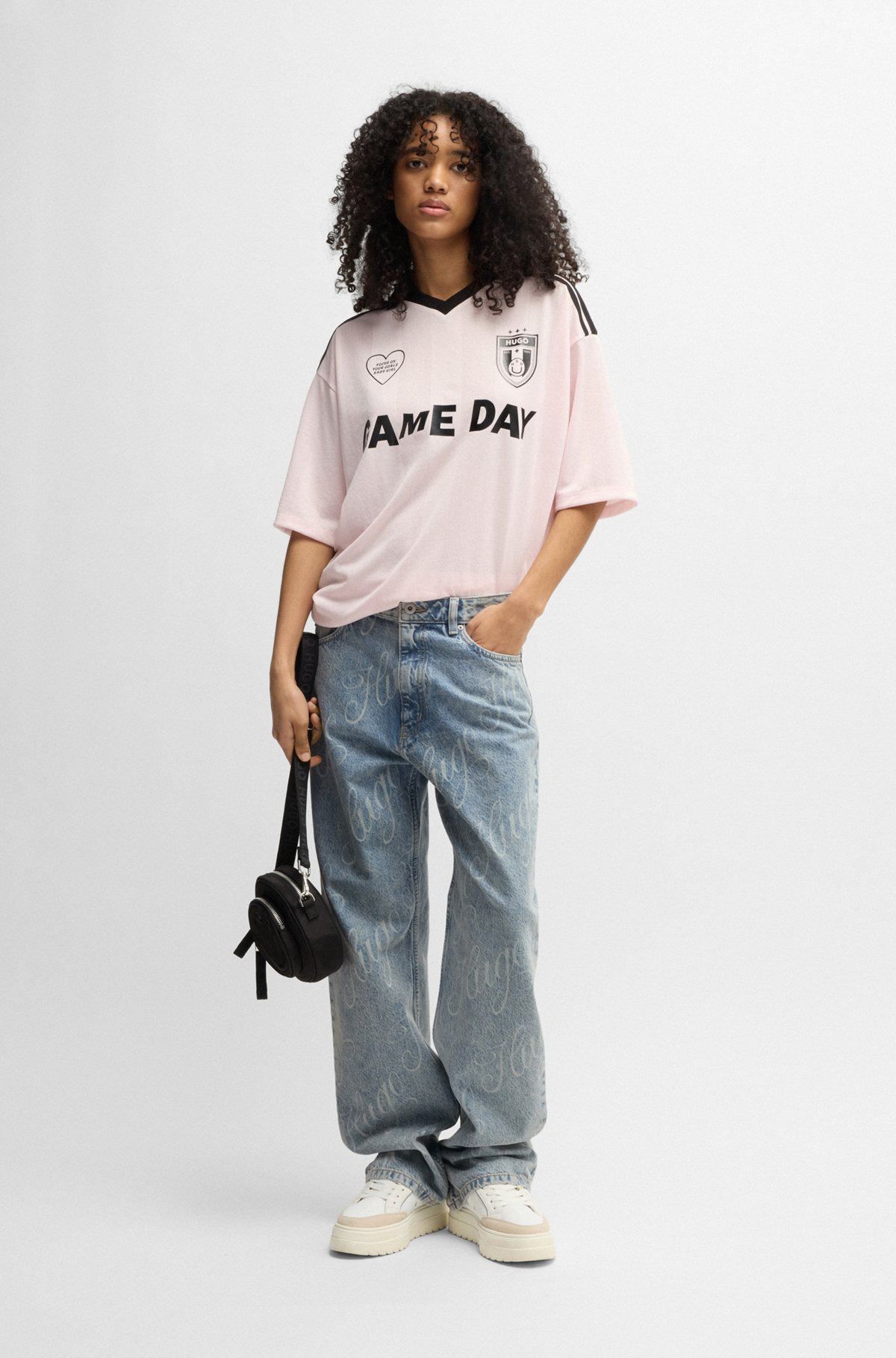 STRAIGHT-FIT JEANS IN BLUE DENIM WITH PRINTED LOGOS - 3