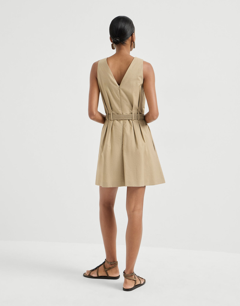 Techno cotton textured twill belted dress with monili 3