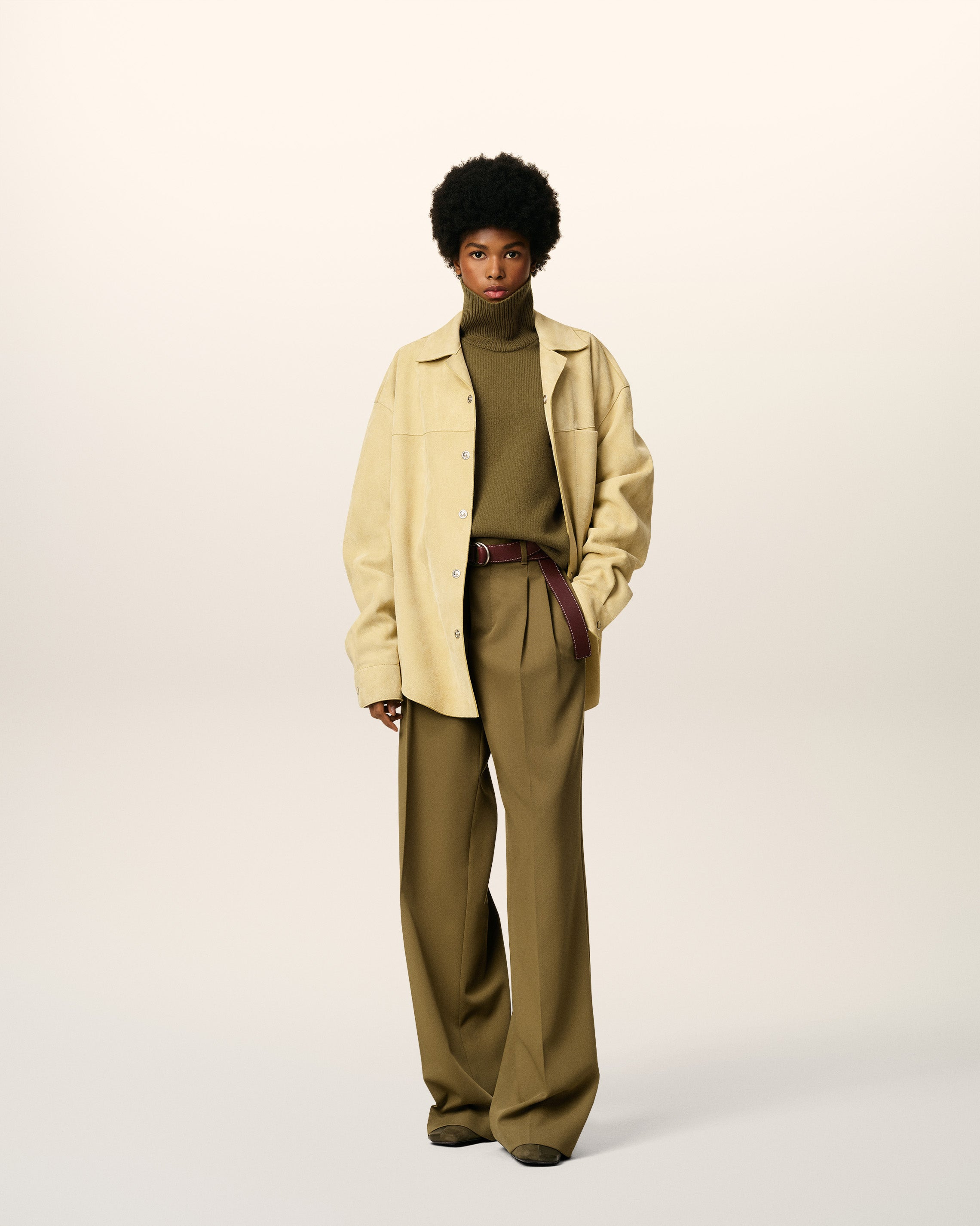 GREEN WOOL TABS WIDE TROUSERS - 2
