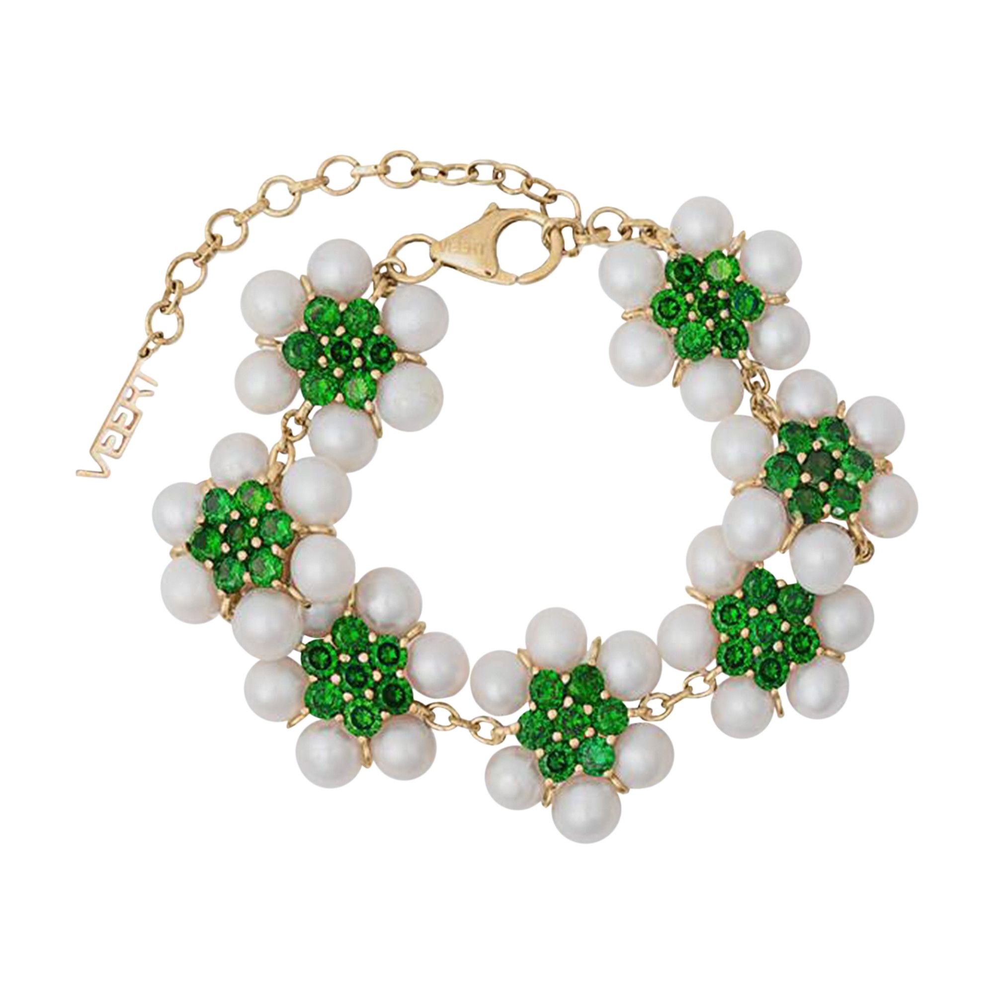 VEERT The 42 Pearl Flower Bracelet 'Yellow Gold/Pearl/Green' - 1