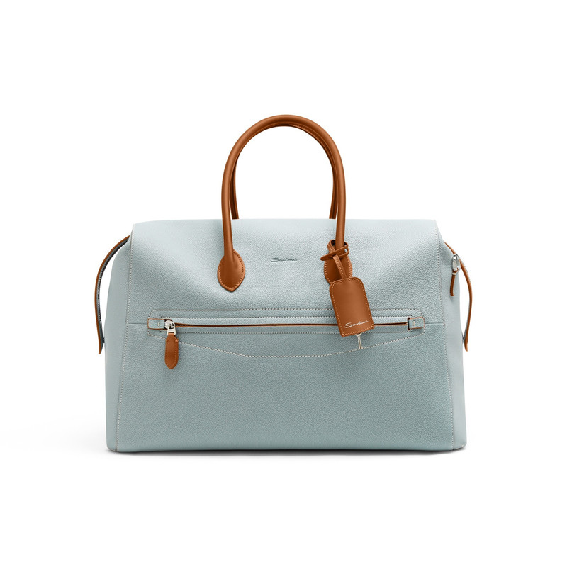 Light blue tumbled leather weekend bag 1