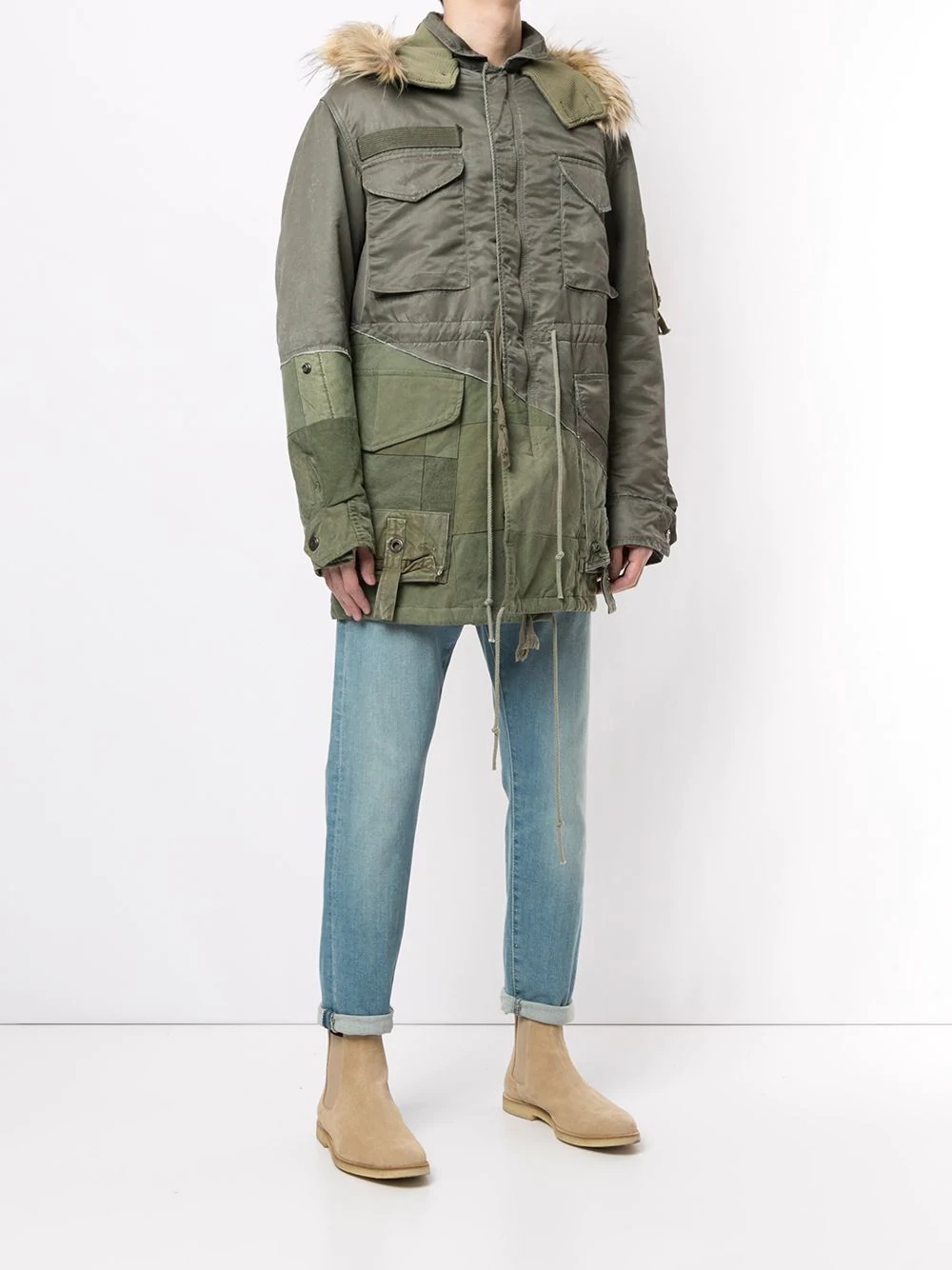 panelled fur-trimmed parka - 3