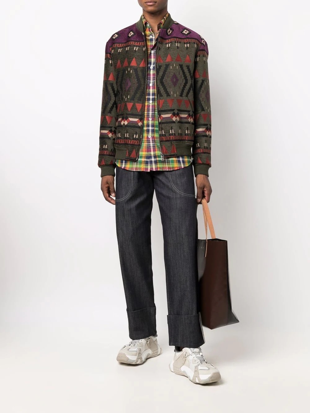 geometric-jacquard carpet bomber jacket - 2