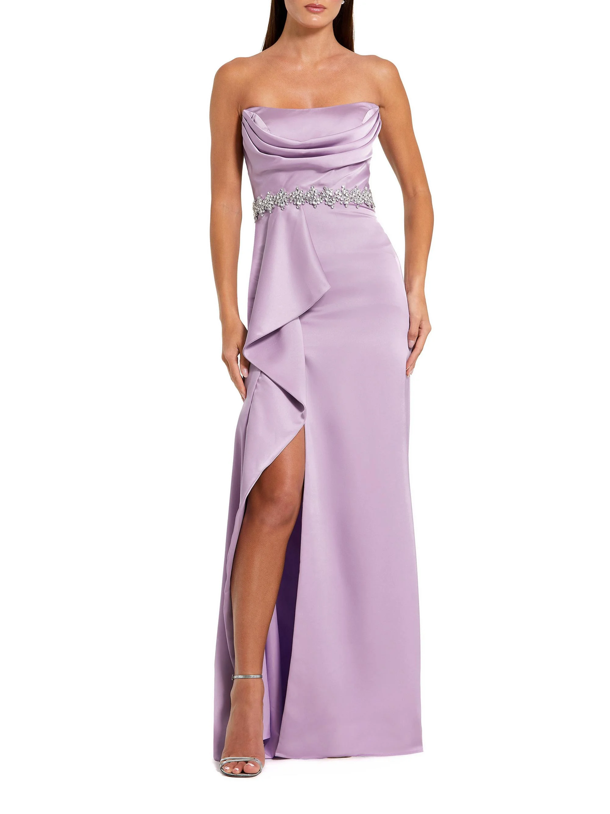 Women's Prom Embellished Satin Gown - Lilac - 1