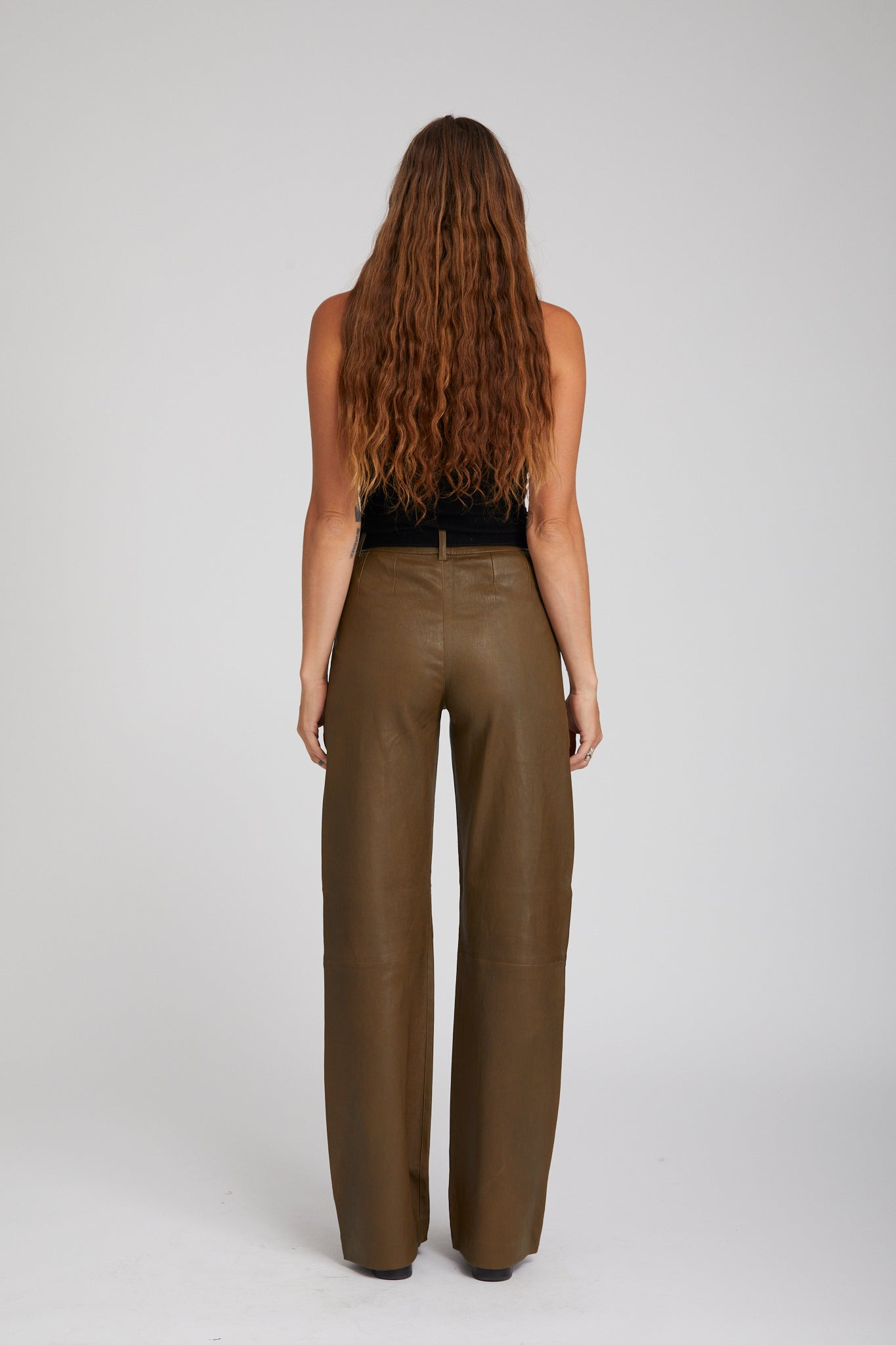 MOSS LEATHER STRAIGHT LEG TROUSERS - 3