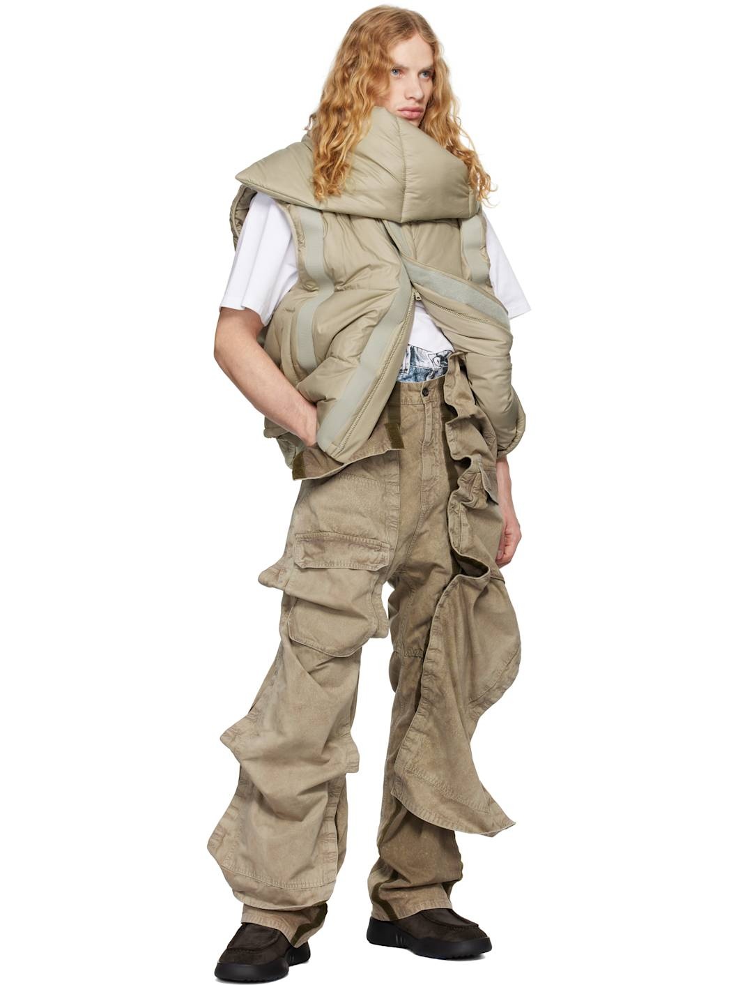 Beige Velcro Puffer Vest - 5