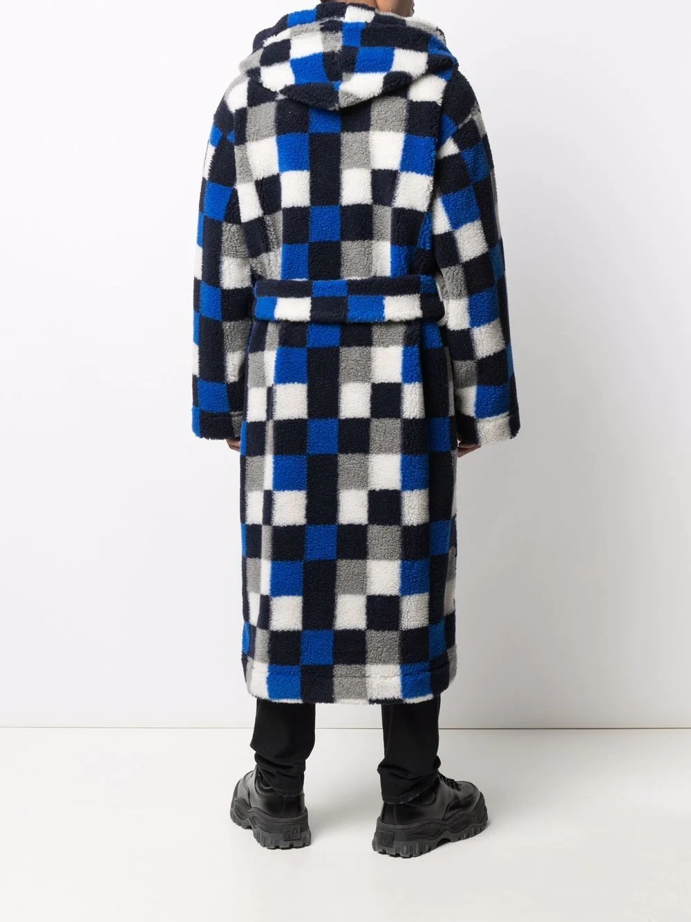 checkerboard pile hooded robe - 4