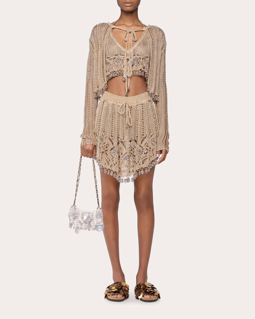 Metallic Crochet Tie-Front Cardigan - 2
