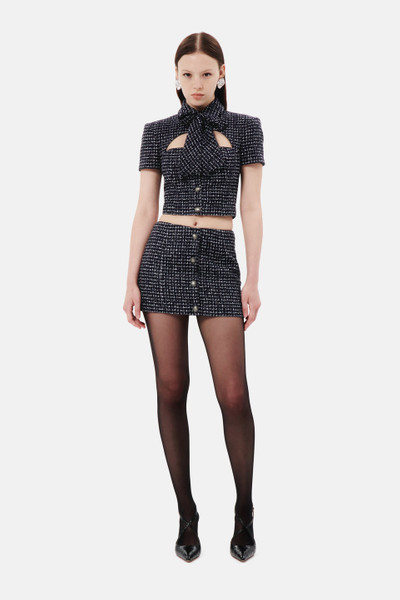 Alessandra Rich SEQUIN CHECKED TWEED CROPPED JACKET WITH BOW outlook