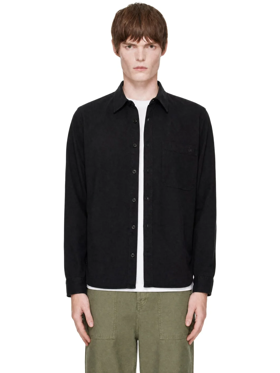 Black Cotton Twill Long Sleeve Shirt - 1