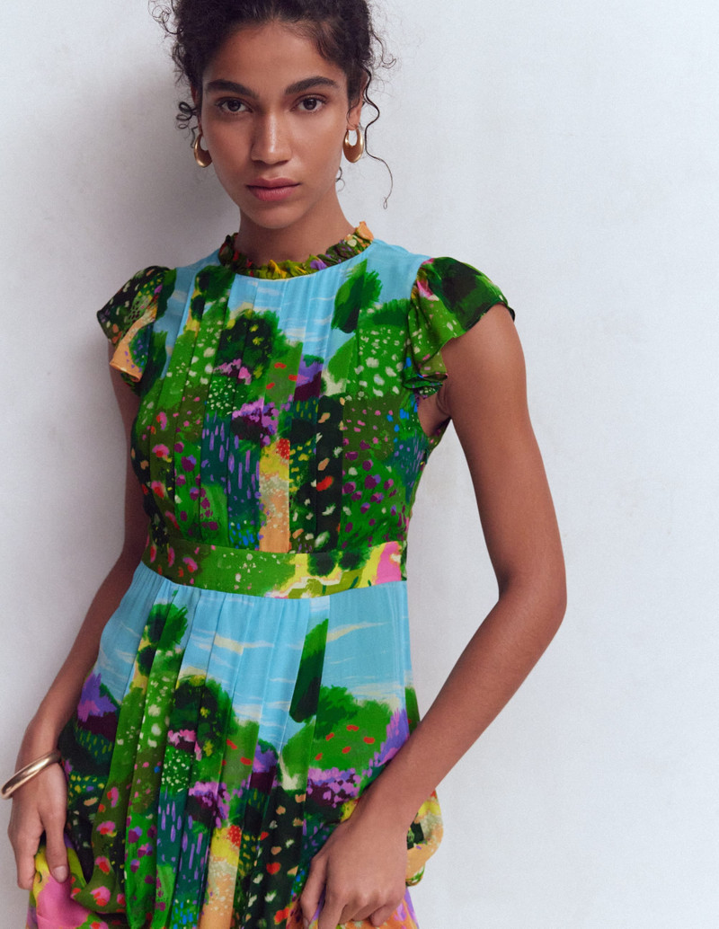 Pleat Ruffle Maxi Dress-Multi, Garden Path 3