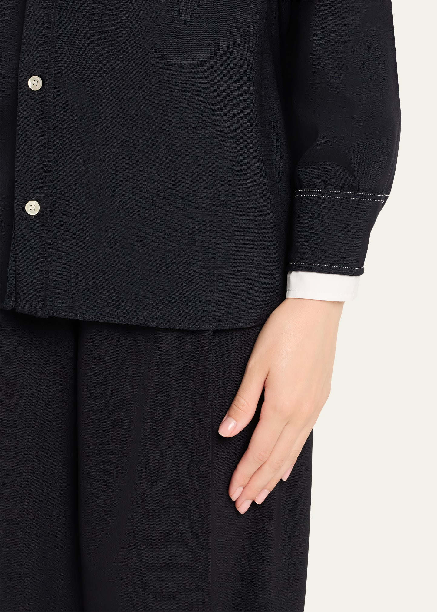 Double Contrast Cuff Button-Front Shirt - 5