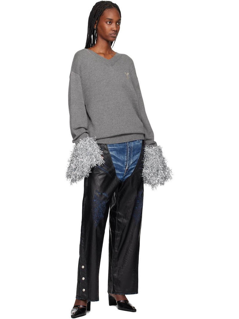 doublet Blue & Black Faux-Leather Coating Chaps Jeans outlook