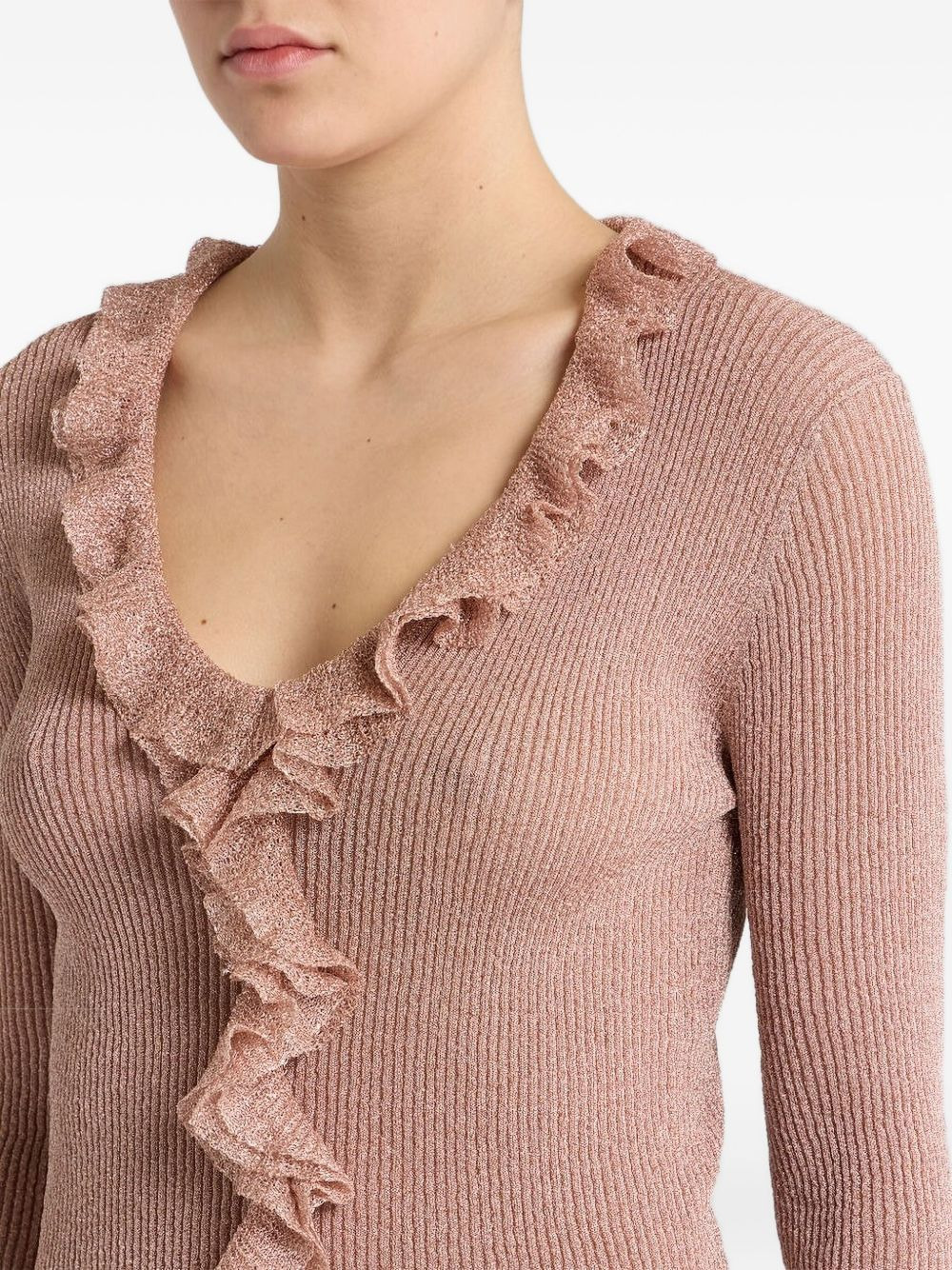 lurex-detail ruffled blouse - 3