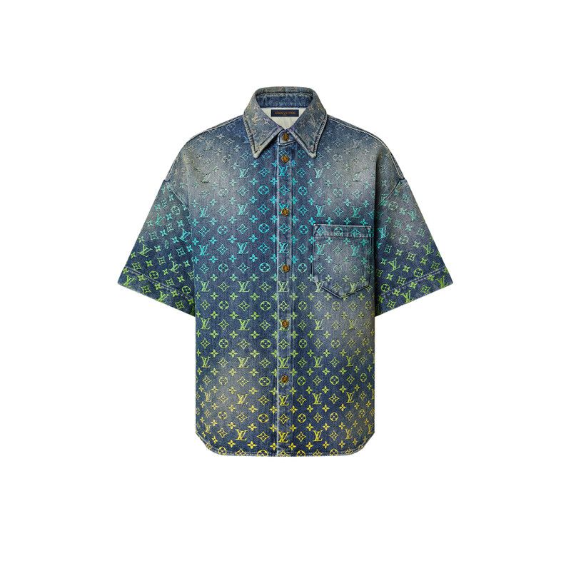 Rainbow Monogram Short-Sleeved Denim Shirt - 1