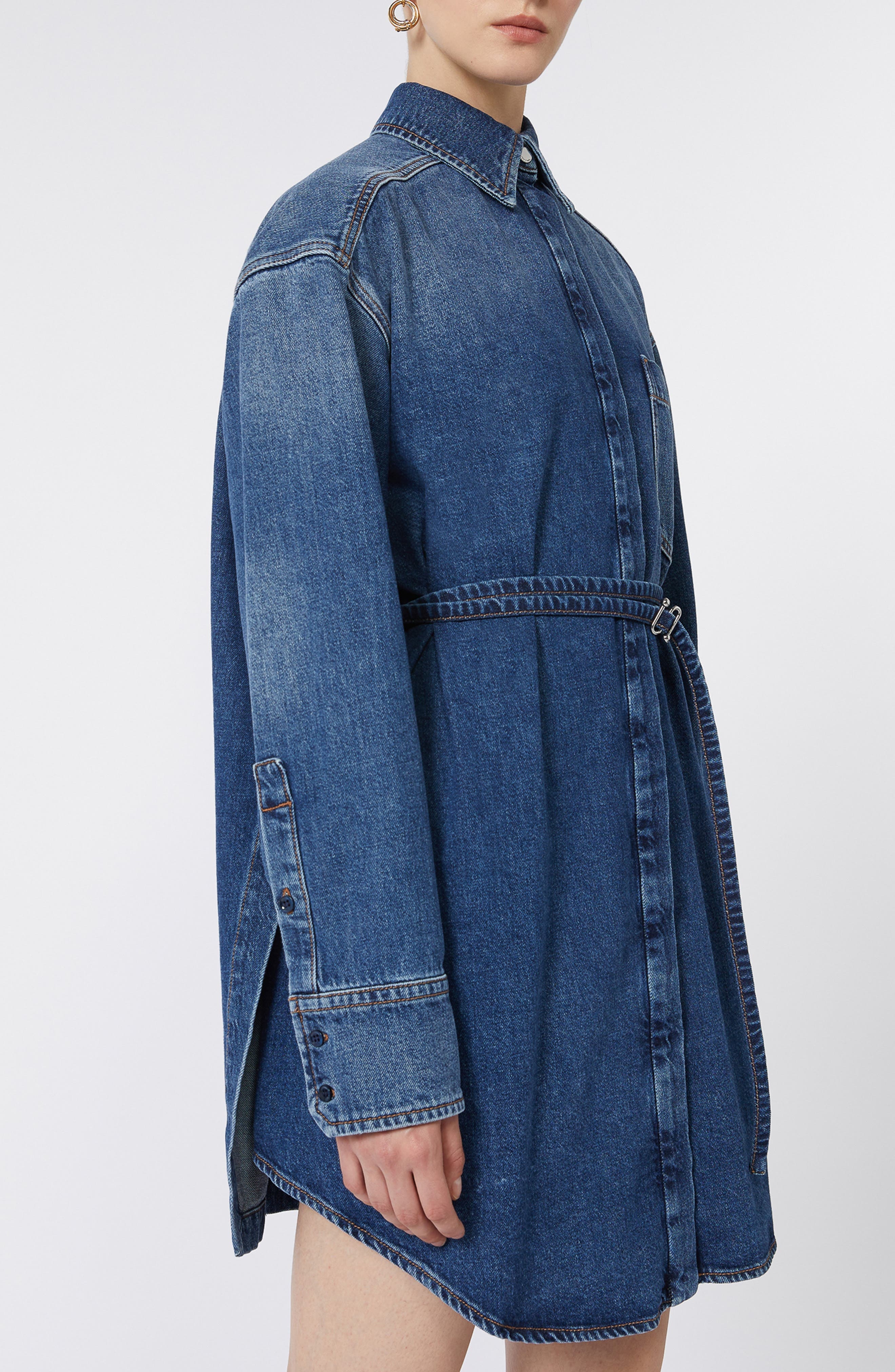 SPORTMAX Eridani Oversize Belted Denim Button-Up Shirt in Midnight Blue at Nordstrom - 3
