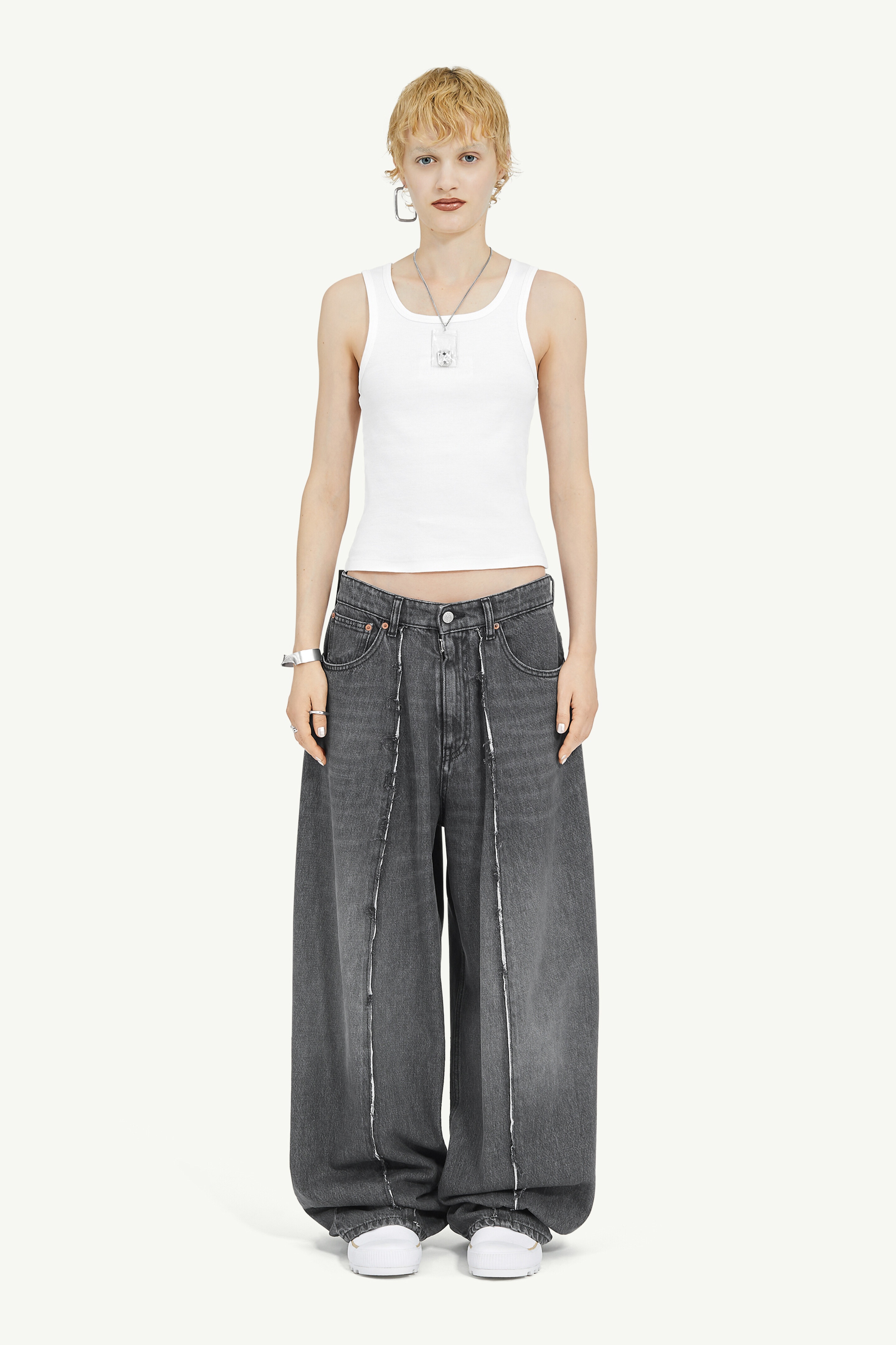 Black Denim Raw Trousers - 2