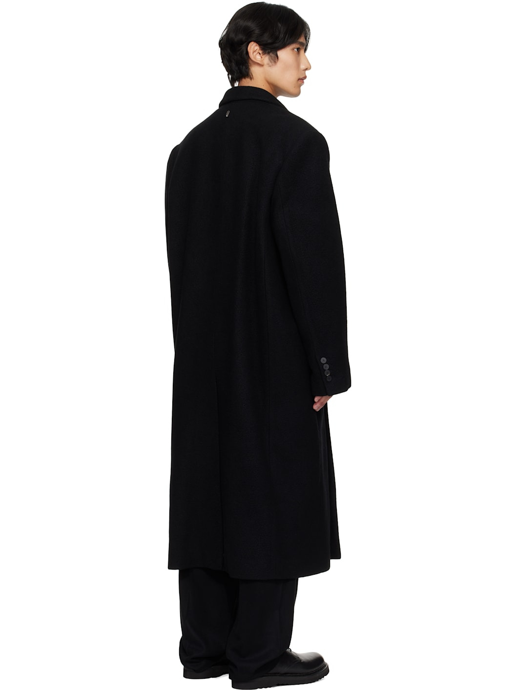 Black Double-Breasted Long Coat - 3