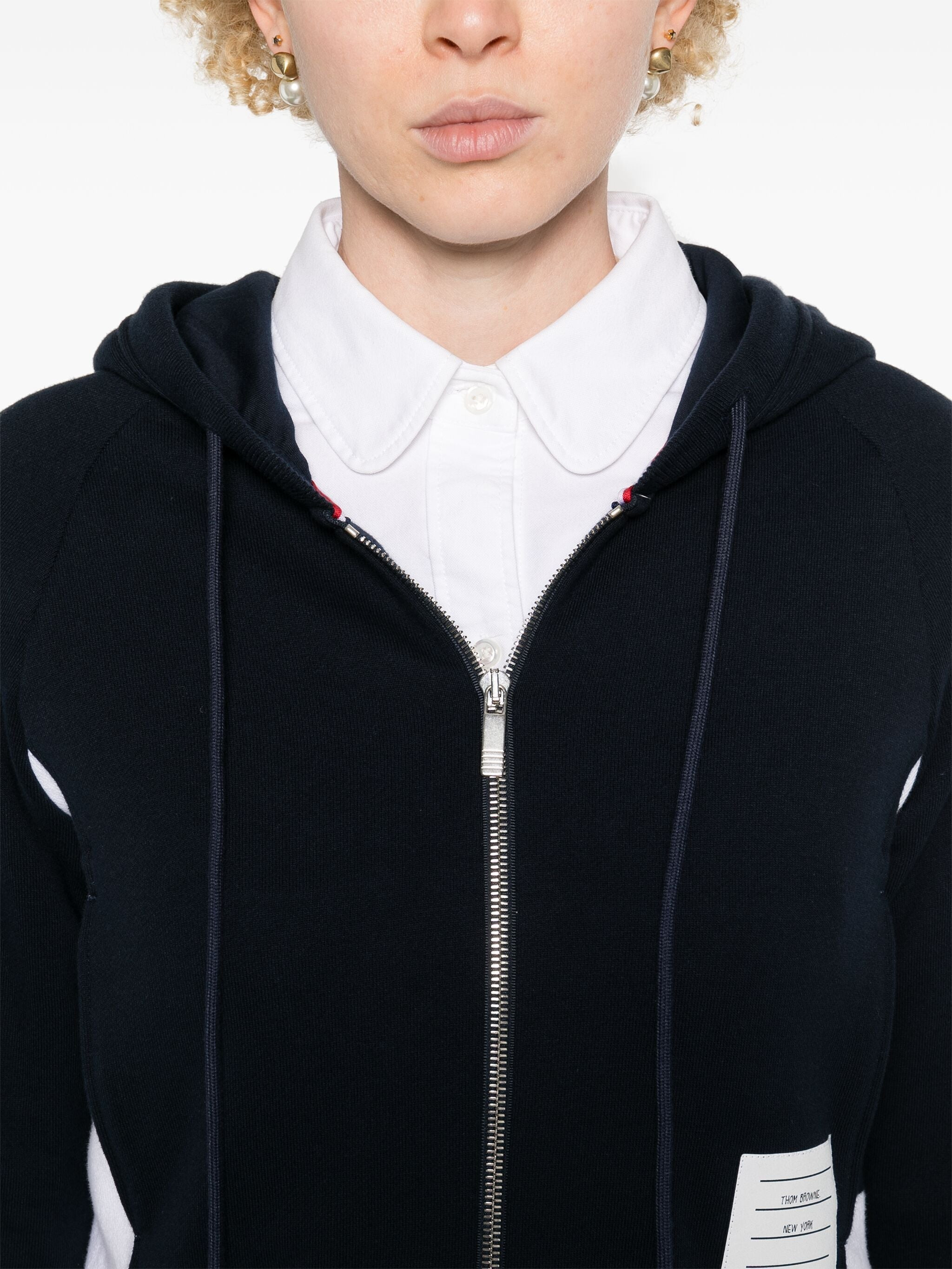 Thom Browne Women Blouson Zip Up Hoodie W/ Engineered 4 Bar In Color Blocked Solid Classic Loopback  - 3