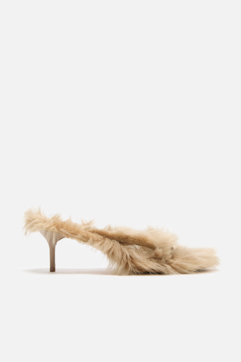 Furry kitten heel sandals - Biscuit beige 1