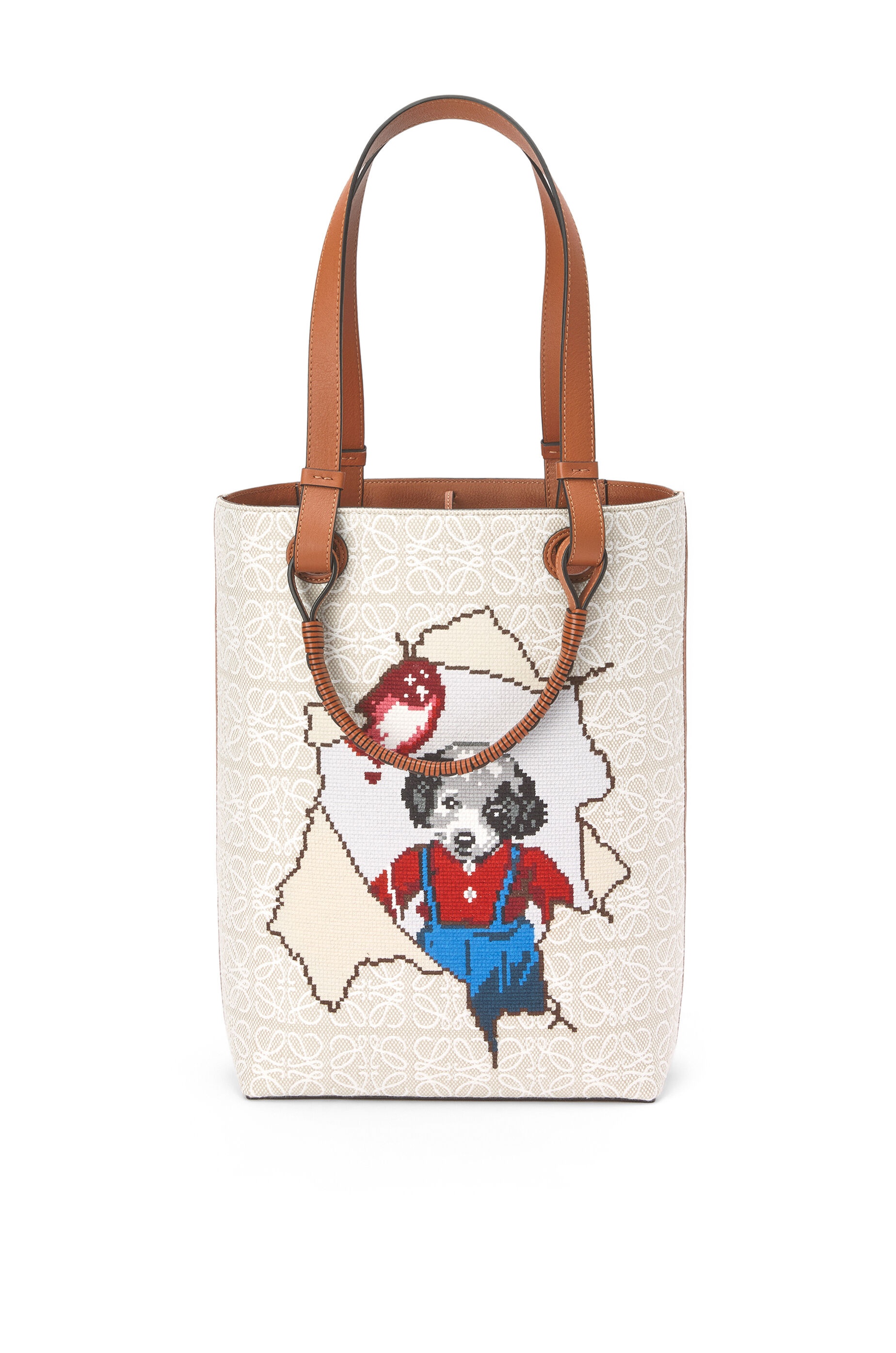 Puppy Double Handle Vertical Tote in jacquard and calfskin - 1