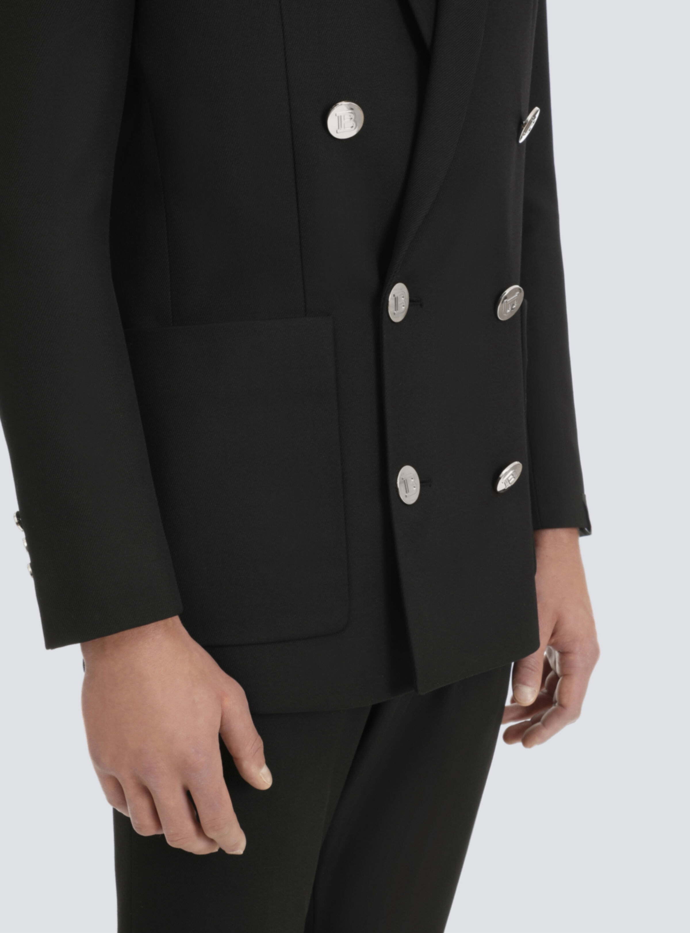 Twill blazer with double-breasted silver-tone buttoned fastening - 9