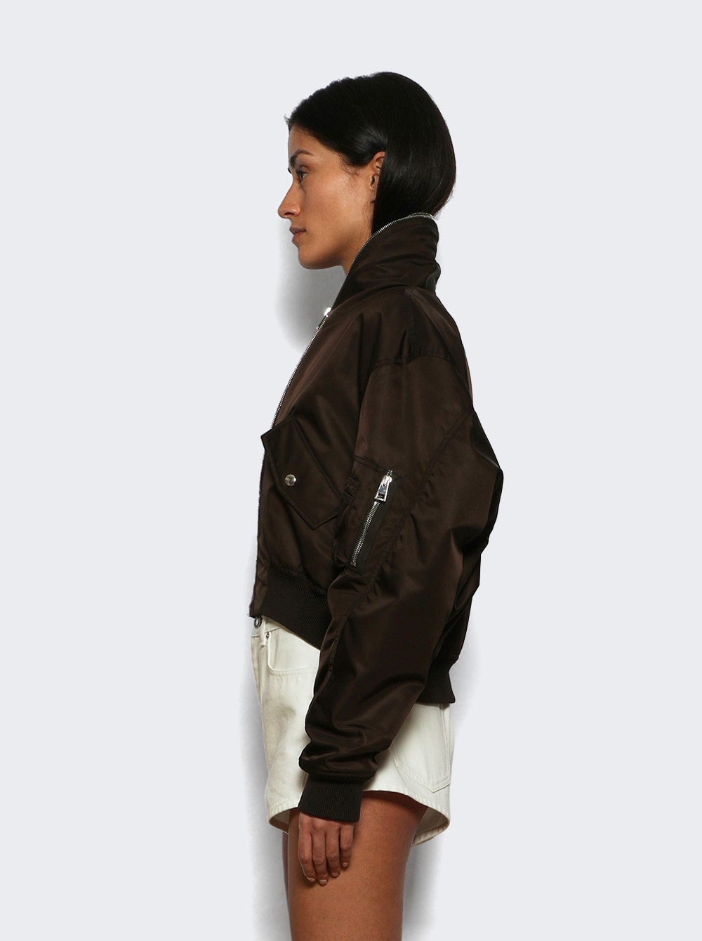 Zipped Shawl Collar Bomber Brown - 3