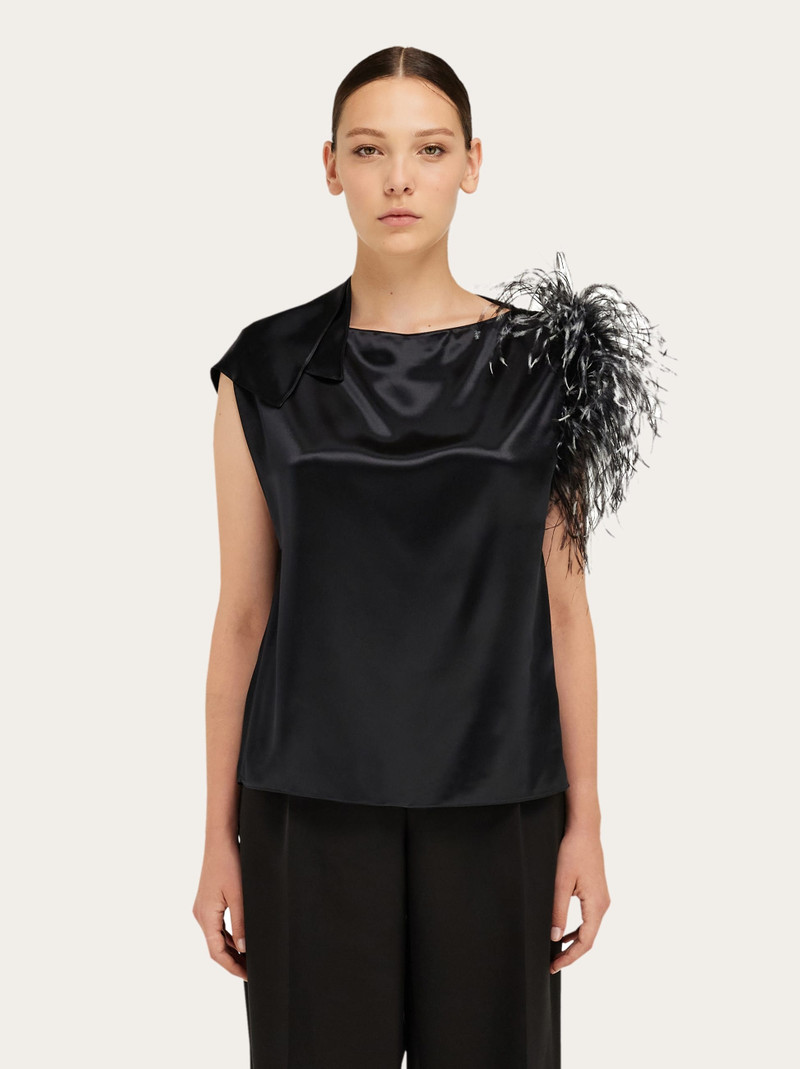 FERRAGAMO Asymmetric top with feather bouquet outlook