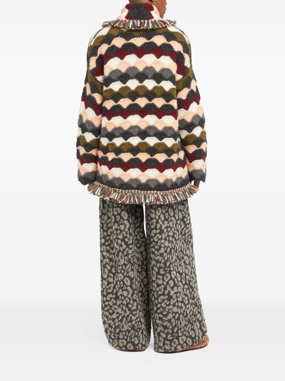 wave-pattern fringed cardigan - 4
