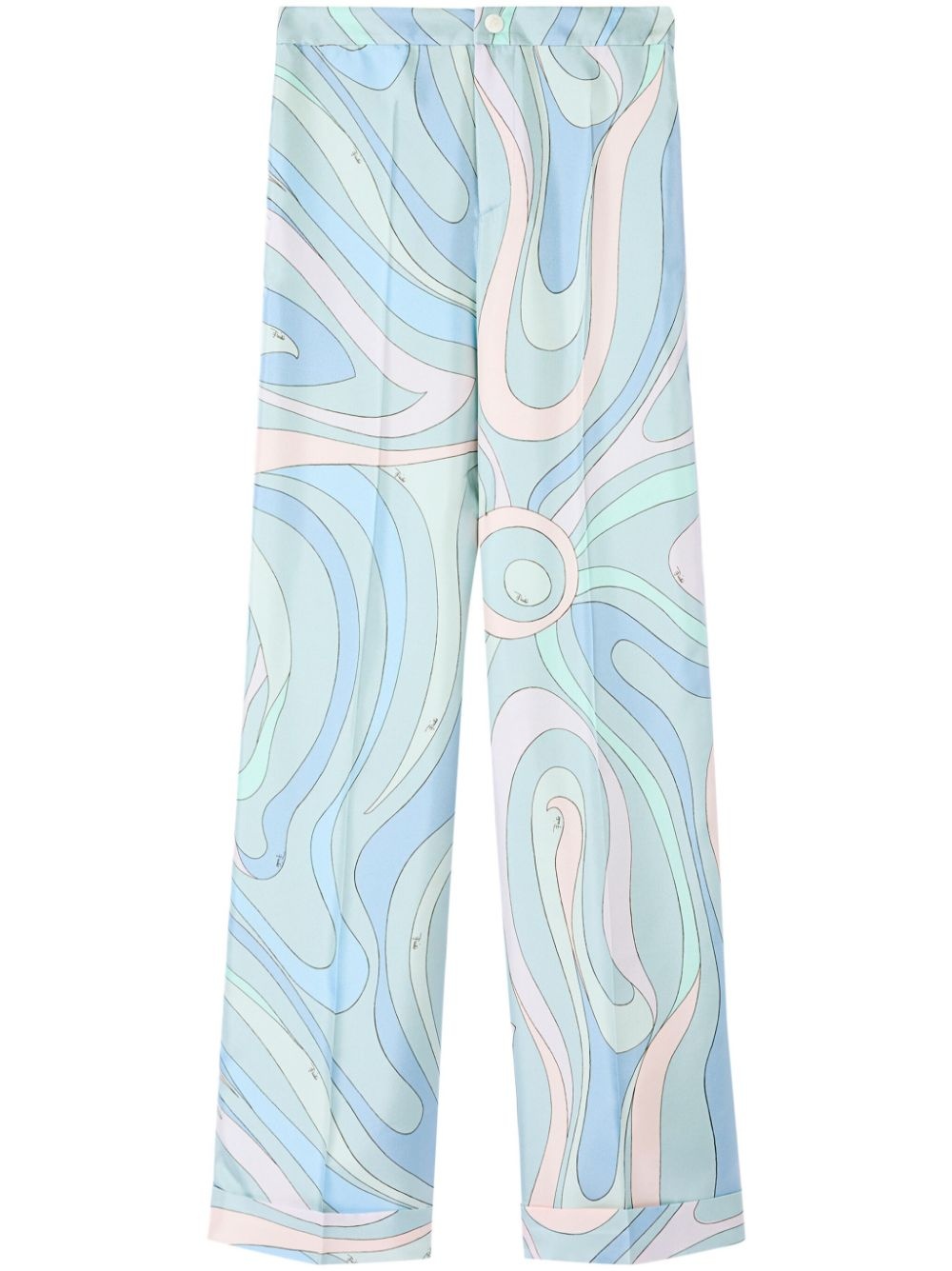 abstract-print silk twill trousers - 1