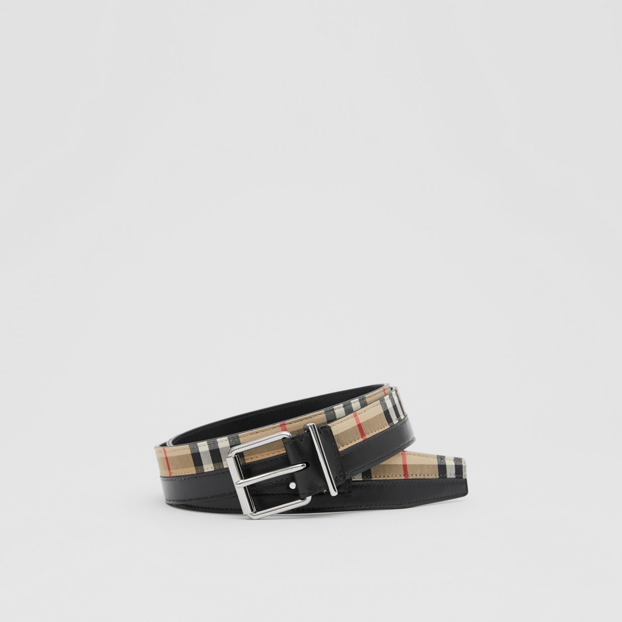 Logo Print Vintage Check and Leather Belt - 6