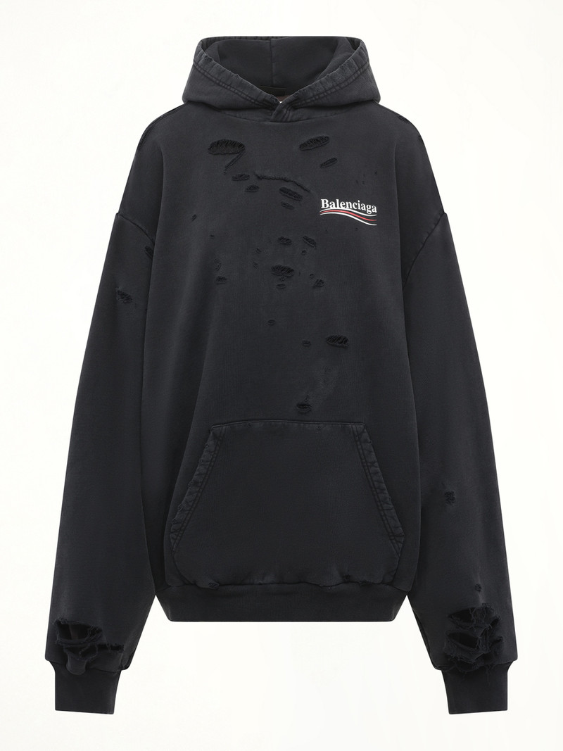 BALENCIAGA Political Campaign Destroyed Hoodie in Washed Black outlook
