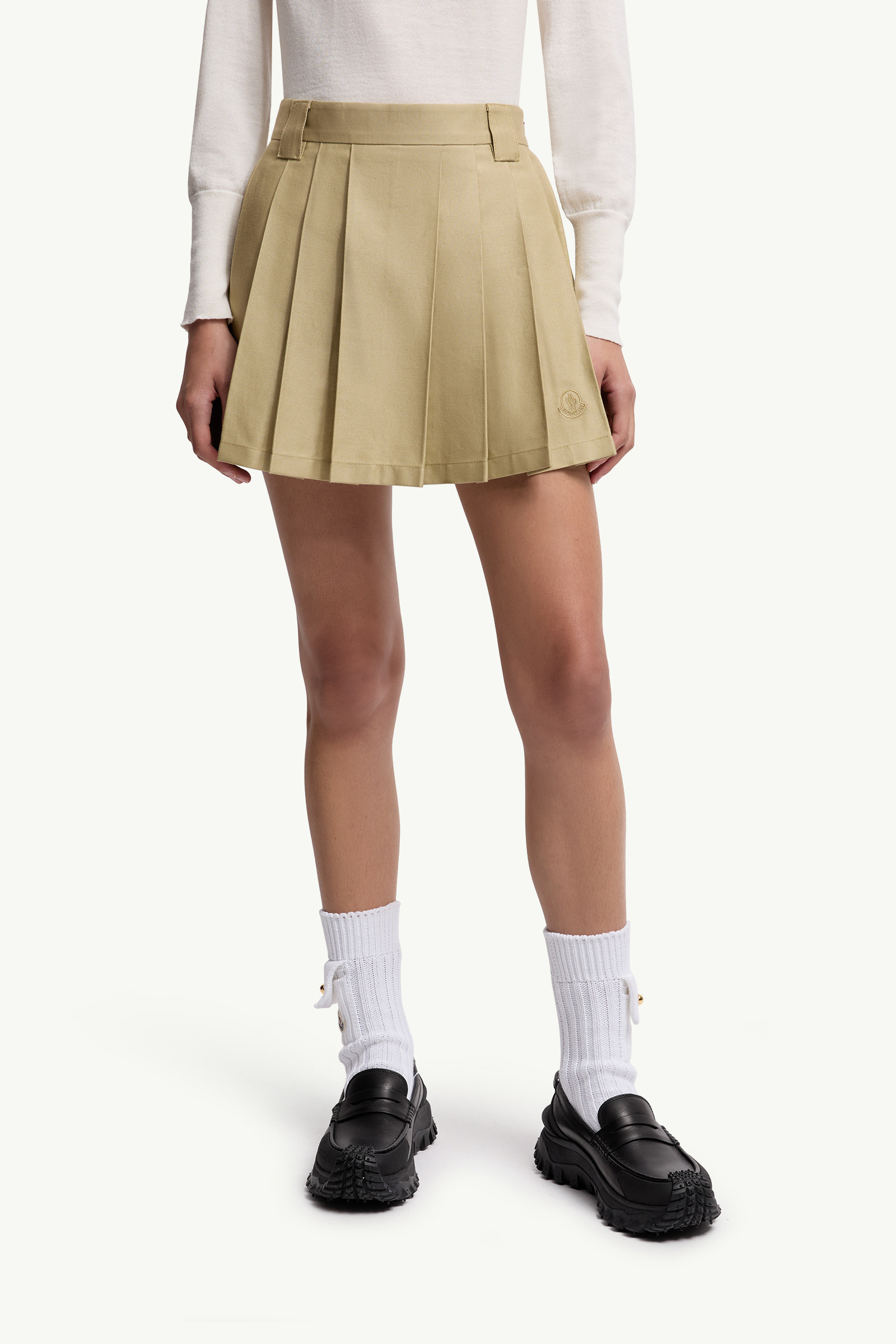 Pleated Cotton Blend Mini Skirt - 3