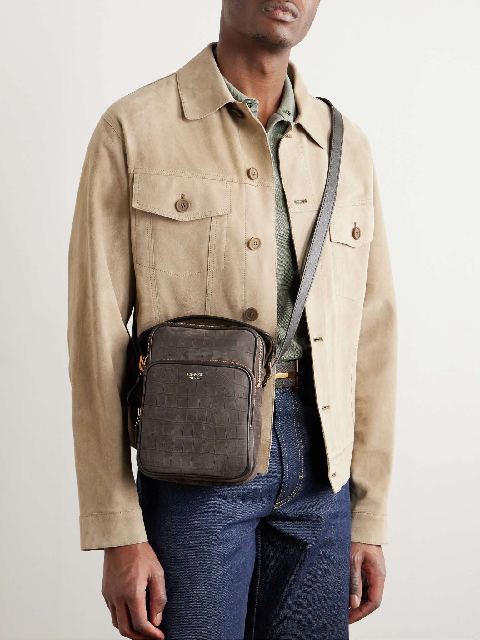 Croc-Effect Nubuck Messenger Bag - 2