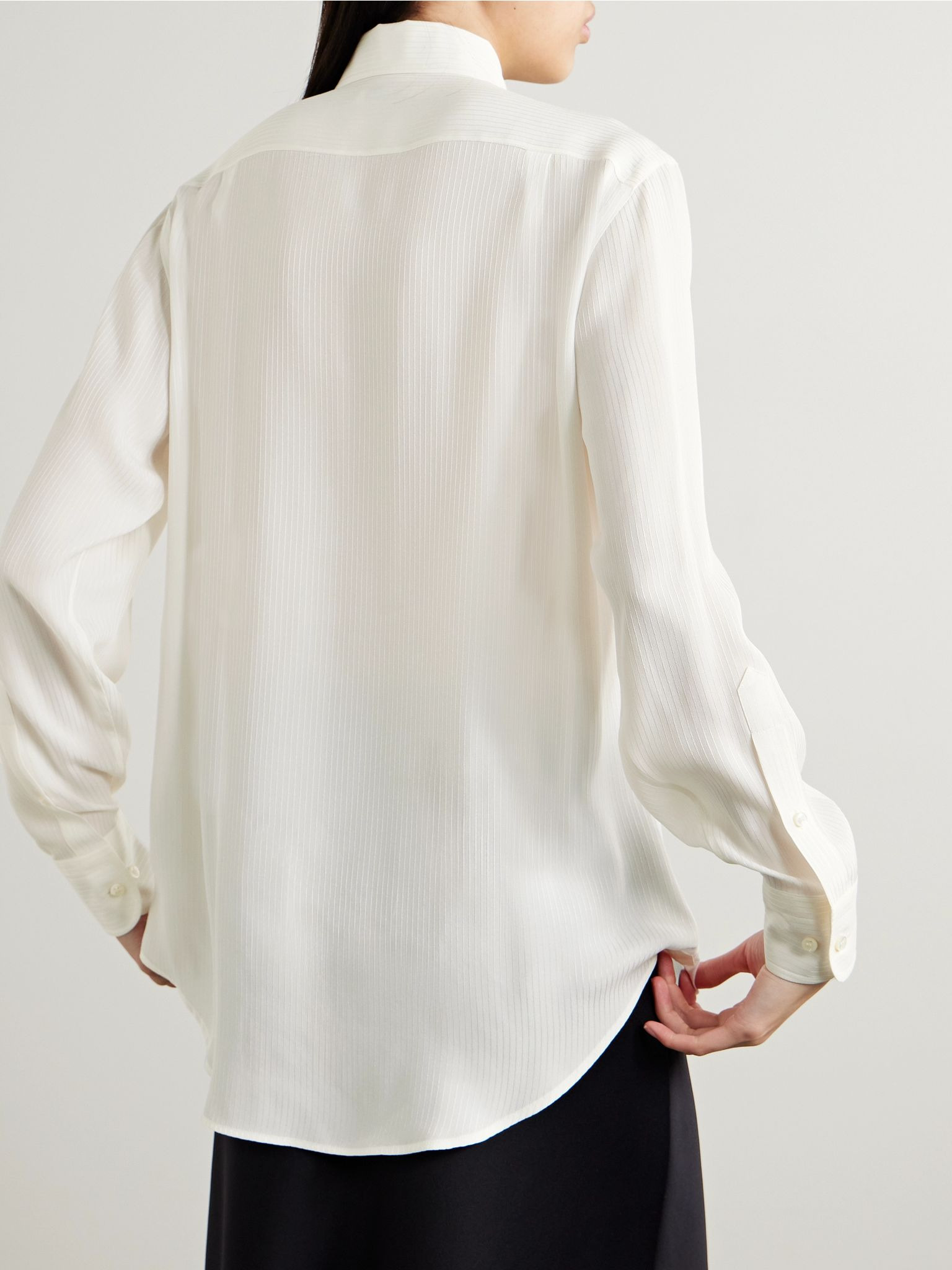 Embroidered silk-satin shirt White - 4