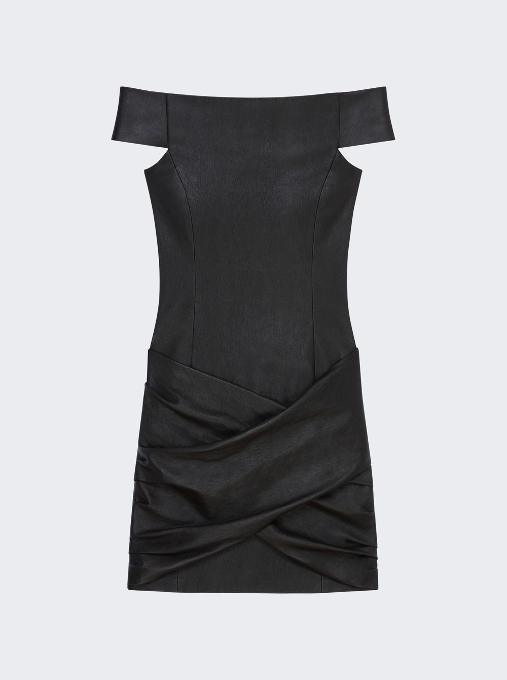 Draped Mini Leather Dress Black - 1